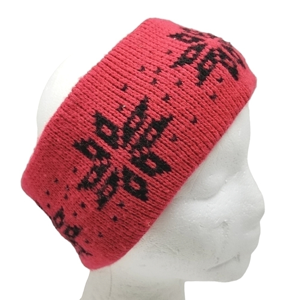 Vintage Winter Snow Ear Warmer Headband Snowflake Pattern Pink